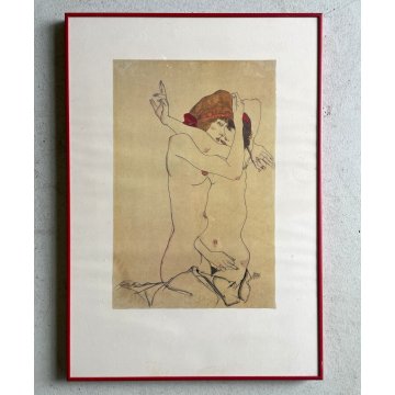 STAMPA LITOGRAFIA Egon Schiele "Girlfriends" EMBRACE EROTIC ART ESPRESSIONISMO