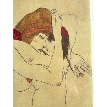 STAMPA LITOGRAFIA Egon Schiele "Girlfriends" EMBRACE EROTIC ART ESPRESSIONISMO