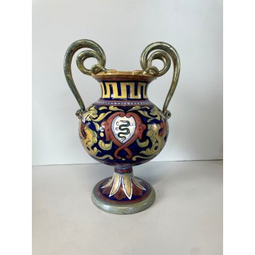 ANTICO VASO BIANSATO A. Rubboli Gualdo Tadino MAIOLICA LUSTRO RAFFAELLESCHE 27cm