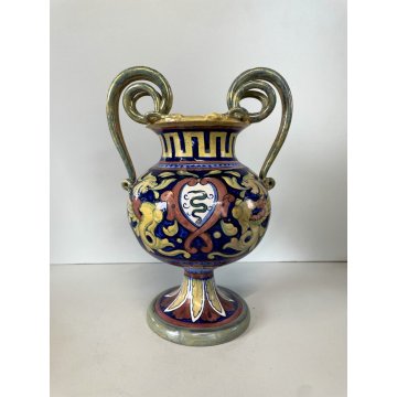 ANTICO VASO BIANSATO A. Rubboli Gualdo Tadino MAIOLICA LUSTRO RAFFAELLESCHE 27cm