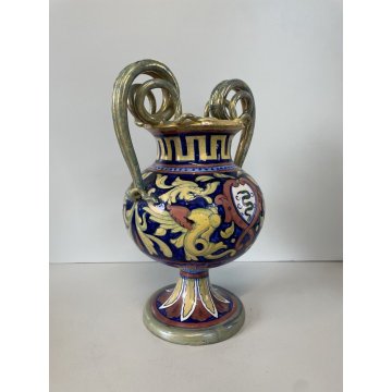 ANTICO VASO BIANSATO A. Rubboli Gualdo Tadino MAIOLICA LUSTRO RAFFAELLESCHE 27cm