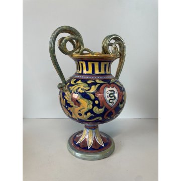 ANTICO VASO BIANSATO A. Rubboli Gualdo Tadino MAIOLICA LUSTRO RAFFAELLESCHE 27cm