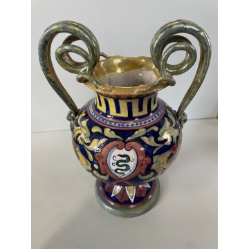 ANTICO VASO BIANSATO A. Rubboli Gualdo Tadino MAIOLICA LUSTRO RAFFAELLESCHE 27cm