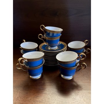 SERVIZIO TE VINTAGE 10 pers 22 pz. PORCELLANA Sevres DECORO BLUE GOLD MIDCENTURY