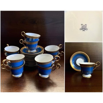 SERVIZIO TE VINTAGE 10 pers 22 pz. PORCELLANA Sevres DECORO BLUE GOLD MIDCENTURY