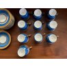 SERVIZIO TE VINTAGE 10 pers 22 pz. PORCELLANA Sevres DECORO BLUE GOLD MIDCENTURY