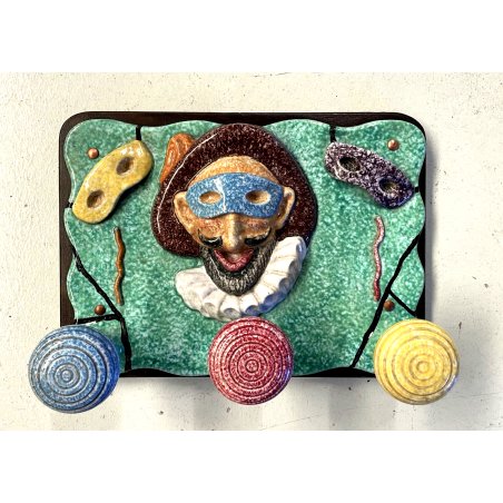 APPENDIABITI VINTAGE PLACCA CERAMICA POLICROMA MASCHERA VENEZIANA ANNI '50
