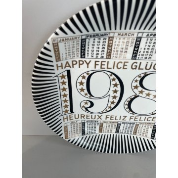 PIATTO FORNASETTI CALENDARIO ANNO 1981 n° 14 ø 24 cm CERAMICA italy epoca