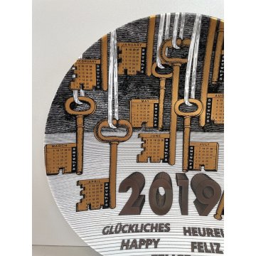 PIATTO FORNASETTI CALENDARIO ANNO 2019 n° 505/700 ø 24 cm CERAMICA italy epoca