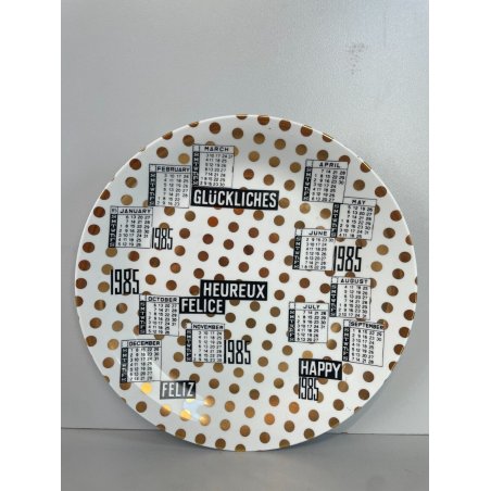 PIATTO FORNASETTI CALENDARIO ANNO 1985 n° 18 ø 24 cm CERAMICA italy epoca