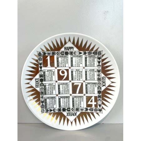 RARO PIATTO FORNASETTI CALENDARIO ANNO 1974 n° 7 ø 24 cm CERAMICA italy epoca