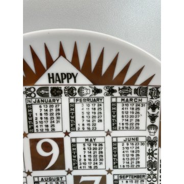 RARO PIATTO FORNASETTI CALENDARIO ANNO 1974 n° 7 ø 24 cm CERAMICA italy epoca