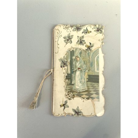 ANTICO SANTINO ricordo prima comunione RELIGIOSO 8 dicembre 1904 DEDICA a mano