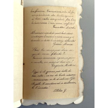 ANTICO SANTINO ricordo prima comunione RELIGIOSO 8 dicembre 1904 DEDICA a mano