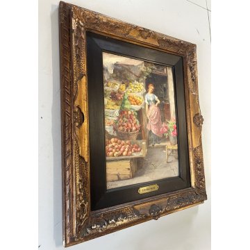 ANTICO QUADRO DIPINTO OLIO S. Novo VENDITRICE DI FRUTTA FRUTTIVENDOLA VENEZIA