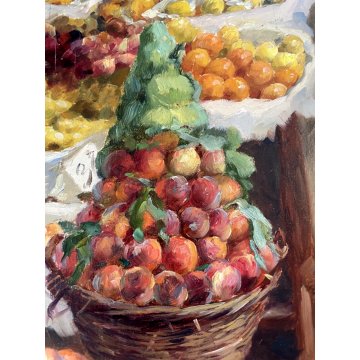 ANTICO QUADRO DIPINTO OLIO S. Novo VENDITRICE DI FRUTTA FRUTTIVENDOLA VENEZIA