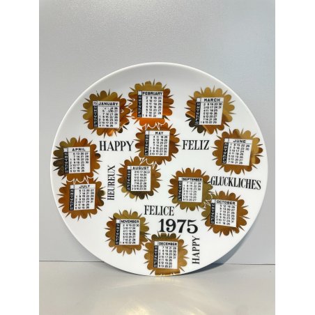 RARO PIATTO FORNASETTI CALENDARIO ANNO 1975 n° 8 ø 24 cm CERAMICA italy epoca