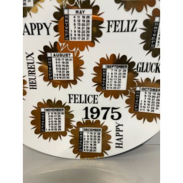 RARO PIATTO FORNASETTI CALENDARIO ANNO 1975 n° 8 ø 24 cm CERAMICA italy epoca