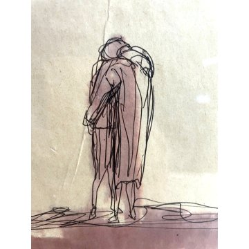 COMPOSIZIONE SCHIZZO DISEGNO CHINA Edmondo Poletti FIGURE ABBRACCIO '900