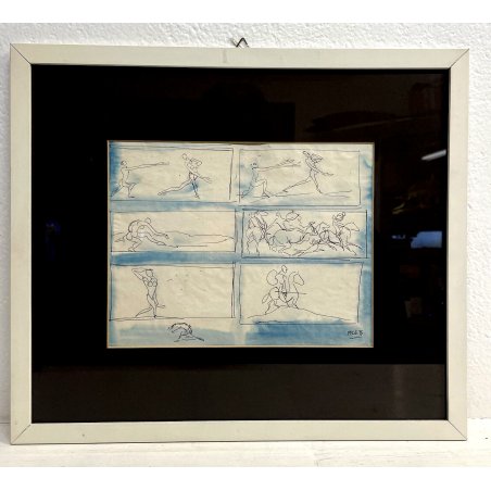 COMPOSIZIONE DISEGNO CHINA Edmondo Poletti BOZZA SCENE con FIGURE UOMO a CAVALLO