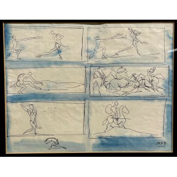 COMPOSIZIONE DISEGNO CHINA Edmondo Poletti BOZZA SCENE con FIGURE UOMO a CAVALLO