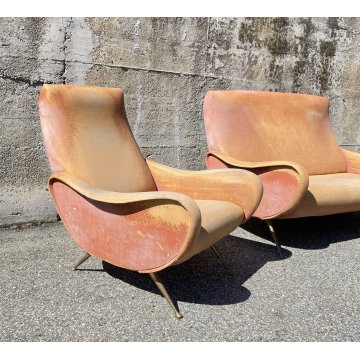 DESIGN SET DIVANO POLTRONE "LADY" ATTR. Marco Zanuso ANNI 50 SOFA SALOTTO EPOCA