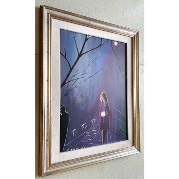 GRANDE QUADRO OLIO E. Fantuzzi NOTTURNO RITRATTO FIGURA FEMMINILE APPUNTAMENTO