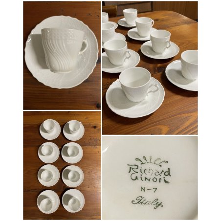 SERVIZIO CAFFE 8 pers. Vecchio Richard Ginori BIANCO PORCELLANA TAZZINA PIATTINO