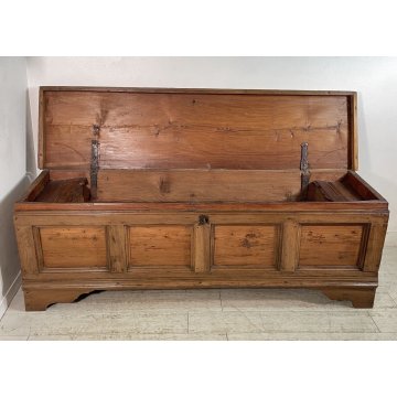 ANTICA GRANDE CASSAPANCA legno LARICE 186 cm epoca 1800 OLD WOOD CHEST FORMELLA