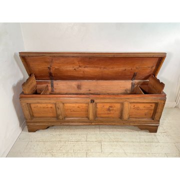 ANTICA GRANDE CASSAPANCA legno LARICE 186 cm epoca 1800 OLD WOOD CHEST FORMELLA