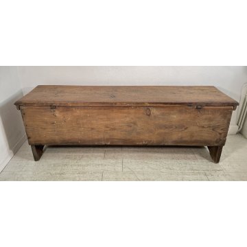 ANTICA GRANDE CASSAPANCA legno LARICE 186 cm epoca 1800 OLD WOOD CHEST FORMELLA