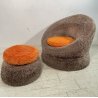 POLTRONA VINTAGE PELO ALTO POUF ARANCIONE GRIGIA DESIGN ARMCHAIR TESSUTO SEDI