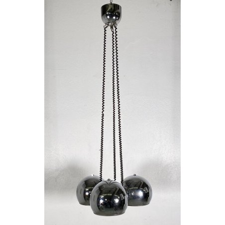 LAMPADARIO SOSPENSIONE DESIGN Goffredo Reggiani ANNI 60 METALLO CROMATO 3 LUCI