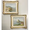 COPPIA QUADRO DIPINTO OLIO FIRMA Carlo PAESAGGIO Lacustre Lugano e LAGO MAGGIORE