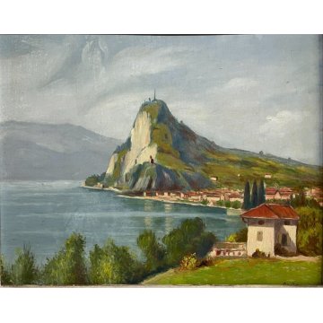 COPPIA QUADRO DIPINTO OLIO FIRMA Carlo PAESAGGIO Lacustre Lugano e LAGO MAGGIORE