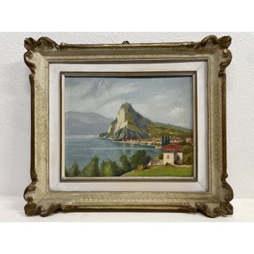 COPPIA QUADRO DIPINTO OLIO FIRMA Carlo PAESAGGIO Lacustre Lugano e LAGO MAGGIORE