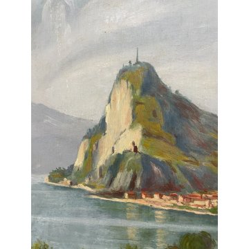 COPPIA QUADRO DIPINTO OLIO FIRMA Carlo PAESAGGIO Lacustre Lugano e LAGO MAGGIORE