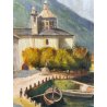 COPPIA QUADRO DIPINTO OLIO FIRMA Carlo PAESAGGIO Lacustre Lugano e LAGO MAGGIORE