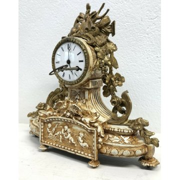 ANTICO OROLOGIO TAVOLO ANTIMONIO DORATO PUTTI PARIGINA LIBERTY 900 PENDOLO EPOCA