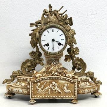 ANTICO OROLOGIO TAVOLO ANTIMONIO DORATO PUTTI PARIGINA LIBERTY 900 PENDOLO EPOCA