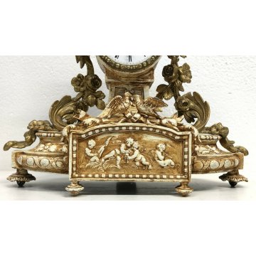 ANTICO OROLOGIO TAVOLO ANTIMONIO DORATO PUTTI PARIGINA LIBERTY 900 PENDOLO EPOCA