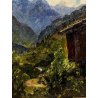 QUADRO DIPINTO Bartolomeo Piovano PAESAGGIO MONTANO Chapmoluc VALLE D'AOSTA '900