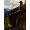 QUADRO DIPINTO Bartolomeo Piovano PAESAGGIO MONTANO Chapmoluc VALLE D'AOSTA '900