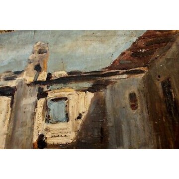 ANTICO PICCOLO DIPINTO OLIO TAVOLA Cattaneo Cesare PAESAGGIO NASCA 1929