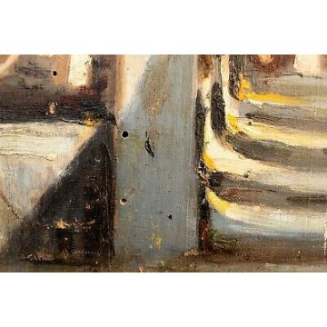 ANTICO PICCOLO DIPINTO OLIO TAVOLA Cattaneo Cesare PAESAGGIO NASCA 1929