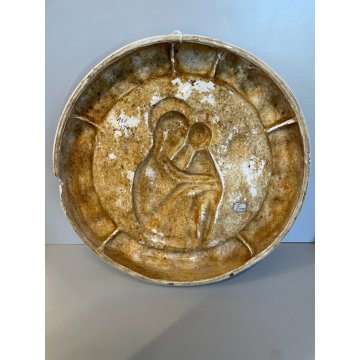 ANTICA MADONNA IN CERAMICA DA PARETE CON ANGELI E gesù BAMBINO FRUTTA RELIGIOSA