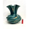 GRANDE VASO CERAMICA Deruta COSTOLATO SPIRALE VERDE ORO DECORO FIORI 31 cm/h '40