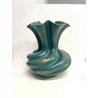 GRANDE VASO CERAMICA Deruta COSTOLATO SPIRALE VERDE ORO DECORO FIORI 31 cm/h '40
