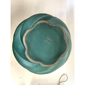 GRANDE VASO CERAMICA Deruta COSTOLATO SPIRALE VERDE ORO DECORO FIORI 31 cm/h '40