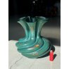 GRANDE VASO CERAMICA Deruta COSTOLATO SPIRALE VERDE ORO DECORO FIORI 31 cm/h '40